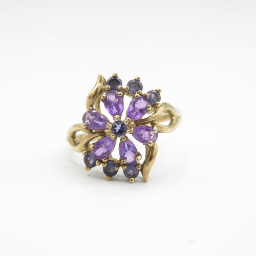 287 - 9ct gold amethyst & iolite dress ring (3.3g) Size  U 1/2