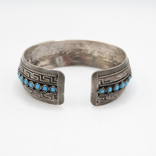 356 - Silver bangles with inlay (98.7g)