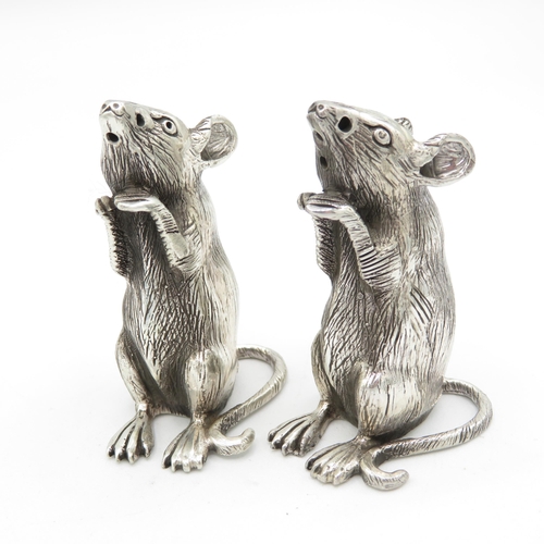 361 - HM Sterling Silver 925 Rat condiment set finely detailed design (82.4g total weight) 55mm high. In e... 