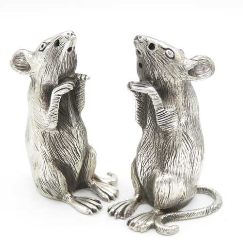 361 - HM Sterling Silver 925 Rat condiment set finely detailed design (82.4g total weight) 55mm high. In e... 