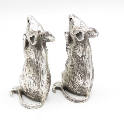 361 - HM Sterling Silver 925 Rat condiment set finely detailed design (82.4g total weight) 55mm high. In e... 