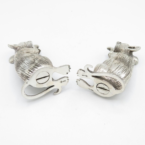 361 - HM Sterling Silver 925 Rat condiment set finely detailed design (82.4g total weight) 55mm high. In e... 