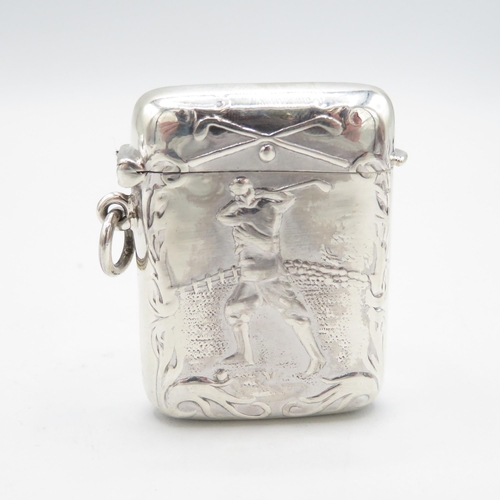 362 - Novelty HM 925 Sterling Silver Golfing Vesta with hinged lid closing tightly (23.3g)  45mm x 30mm. I... 