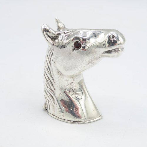 363 - Horse's head HM 925 Sterling Silver Vesta in excellent condition with tight closing hinged lid and g... 