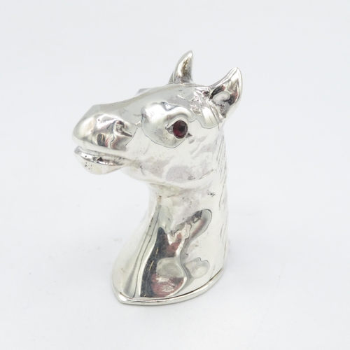 363 - Horse's head HM 925 Sterling Silver Vesta in excellent condition with tight closing hinged lid and g... 