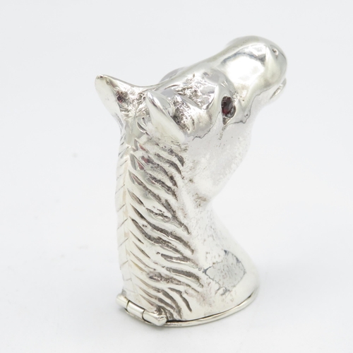 363 - Horse's head HM 925 Sterling Silver Vesta in excellent condition with tight closing hinged lid and g... 