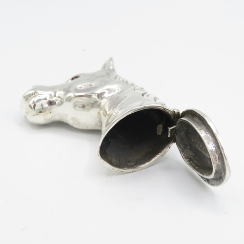 363 - Horse's head HM 925 Sterling Silver Vesta in excellent condition with tight closing hinged lid and g... 