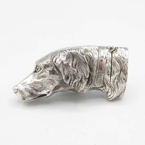 364 - HM 925 Sterling Silver Dog's Head Vesta with excellent detail and tight hinged lid. In excellent con... 