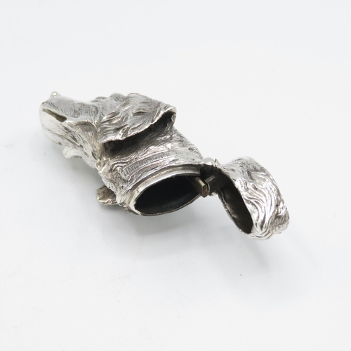 364 - HM 925 Sterling Silver Dog's Head Vesta with excellent detail and tight hinged lid. In excellent con... 