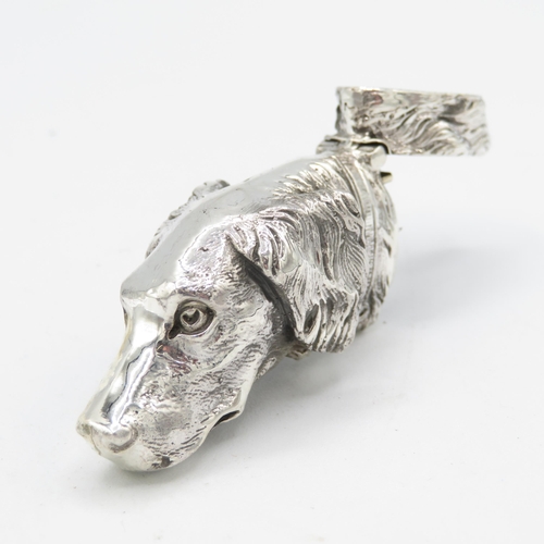 364 - HM 925 Sterling Silver Dog's Head Vesta with excellent detail and tight hinged lid. In excellent con... 