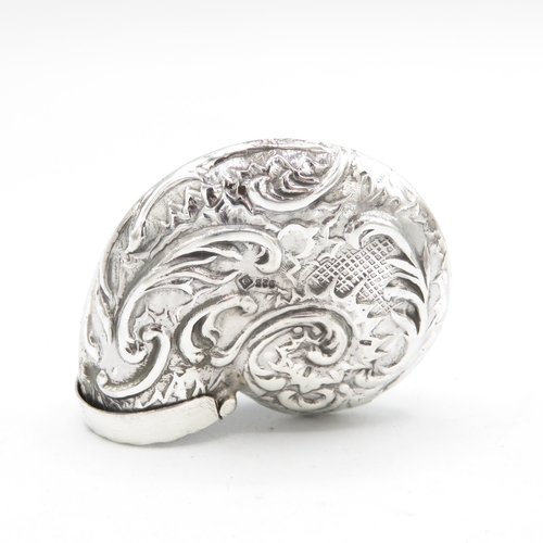 366 - HM 925 Sterling Silver Cornucopia or Foliate Seashell hinged lid Vesta ( 15.5g) 45mm dia. In excelle... 