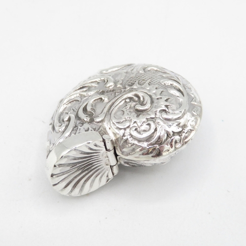 366 - HM 925 Sterling Silver Cornucopia or Foliate Seashell hinged lid Vesta ( 15.5g) 45mm dia. In excelle... 