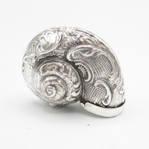 366 - HM 925 Sterling Silver Cornucopia or Foliate Seashell hinged lid Vesta ( 15.5g) 45mm dia. In excelle... 