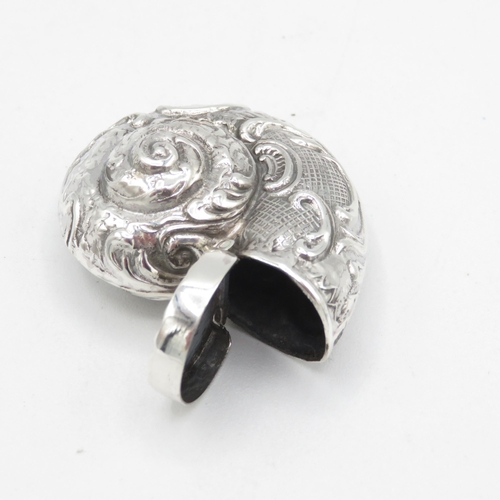 366 - HM 925 Sterling Silver Cornucopia or Foliate Seashell hinged lid Vesta ( 15.5g) 45mm dia. In excelle... 