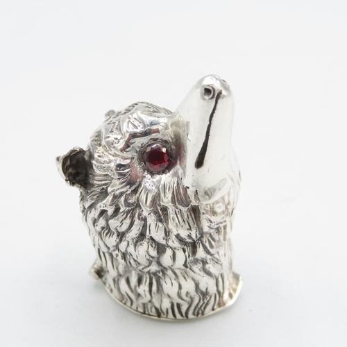 370 - Fox Head 925 HM Sterling Silver Vesta with red glass eyes and tight hinged lid in excellent conditio... 