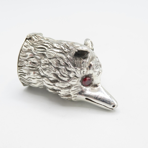 370 - Fox Head 925 HM Sterling Silver Vesta with red glass eyes and tight hinged lid in excellent conditio... 