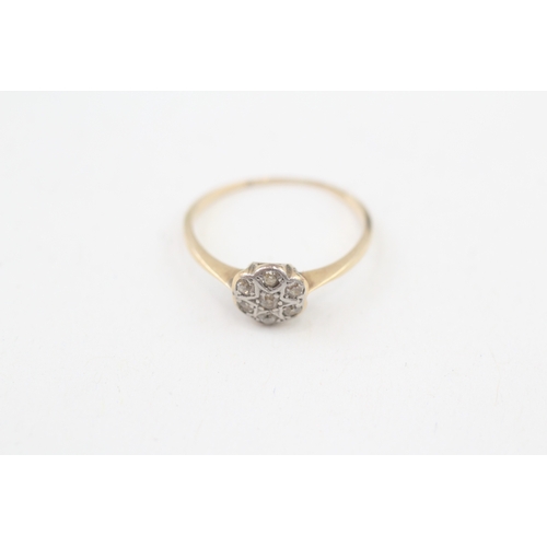 103 - 18ct gold platinum topped vintage diamond set floral cluster ring (1.4g AS SEEN - MISHAPEN Size  L