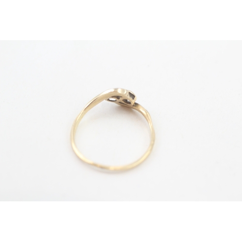 108 - 18ct gold platinum topped illusion set diamond bypass ring (2g) AS SEEN - MISHAPEN. Size  P