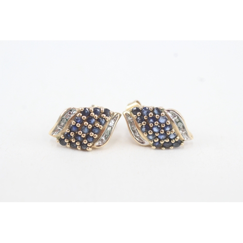 118 - 9ct gold diamond and sapphire set cluster stud earrings (2.8g)