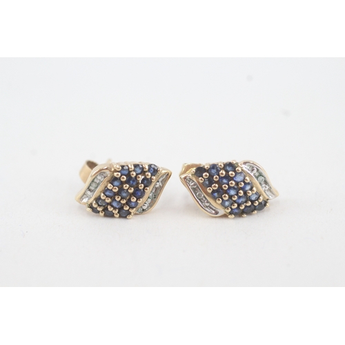 118 - 9ct gold diamond and sapphire set cluster stud earrings (2.8g)