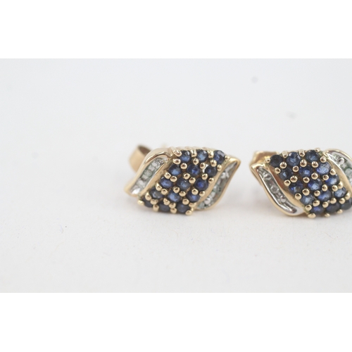 118 - 9ct gold diamond and sapphire set cluster stud earrings (2.8g)