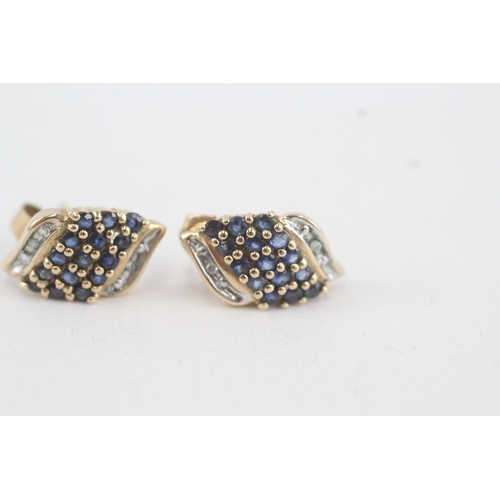 118 - 9ct gold diamond and sapphire set cluster stud earrings (2.8g)