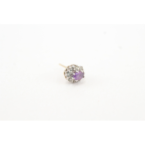 121 - 9ct gold diamond and amethyst set cluster stud earrings (1.4g)