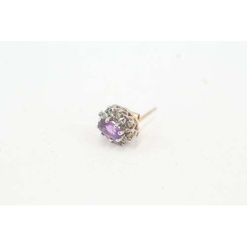 121 - 9ct gold diamond and amethyst set cluster stud earrings (1.4g)