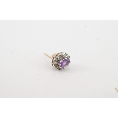 121 - 9ct gold diamond and amethyst set cluster stud earrings (1.4g)