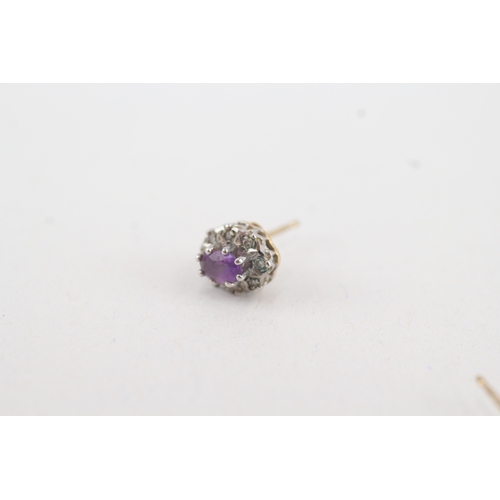 121 - 9ct gold diamond and amethyst set cluster stud earrings (1.4g)