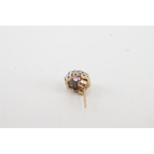 121 - 9ct gold diamond and amethyst set cluster stud earrings (1.4g)