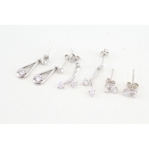 125 - 3 x 9ct white gold cubic zirconia set dress earrings (2.3g)