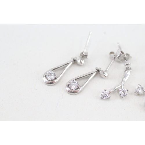 125 - 3 x 9ct white gold cubic zirconia set dress earrings (2.3g)