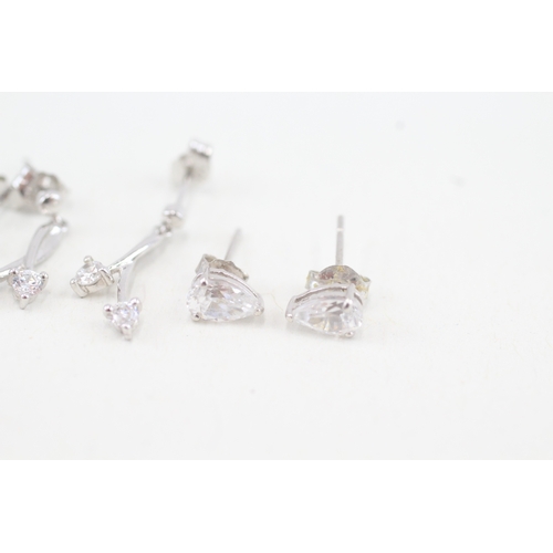 125 - 3 x 9ct white gold cubic zirconia set dress earrings (2.3g)