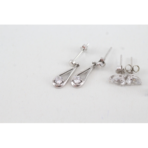 125 - 3 x 9ct white gold cubic zirconia set dress earrings (2.3g)