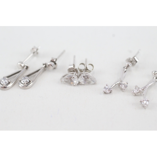 125 - 3 x 9ct white gold cubic zirconia set dress earrings (2.3g)