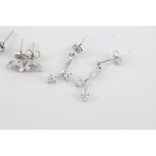 125 - 3 x 9ct white gold cubic zirconia set dress earrings (2.3g)