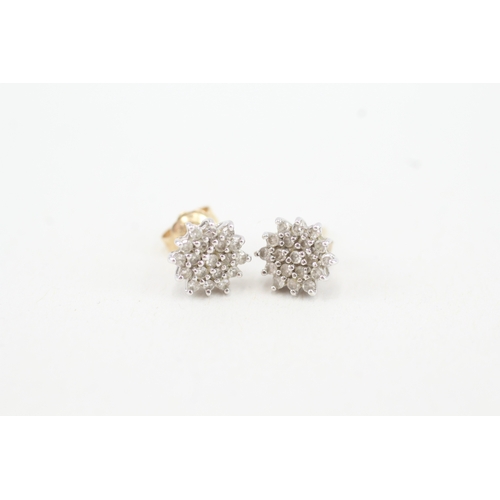 127 - 9ct gold diamond cluster stud earrings, claw set (1.5g)