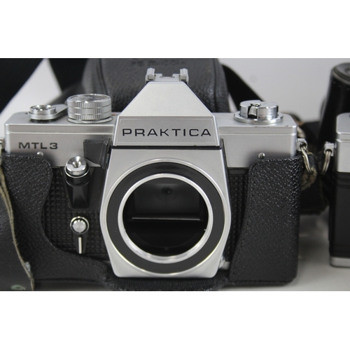 495 - SLR Vintage Film Cameras Inc Zenit & Praktica MTL 3 Etc Mechanically Working x 3