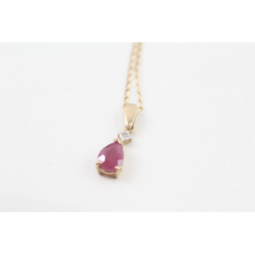 50 - 9ct gold diamond & ruby pendant necklace (1.5g)