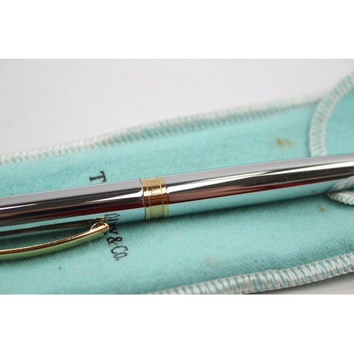 534 - TIFFANY & CO. Stainless Steel Ballpoint Pen / Biro WRITING Gold Plate Banding