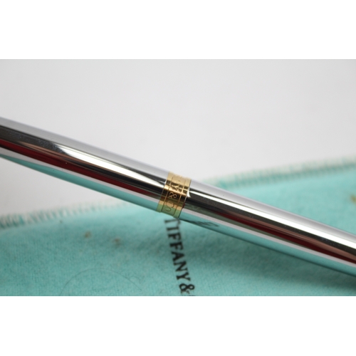 534 - TIFFANY & CO. Stainless Steel Ballpoint Pen / Biro WRITING Gold Plate Banding