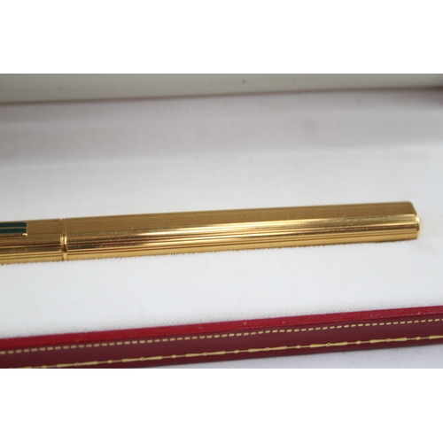 536 - Le Must De Cartier Gold Plated Ballpoint Pen / Biro w/ Enamel Detail, Box