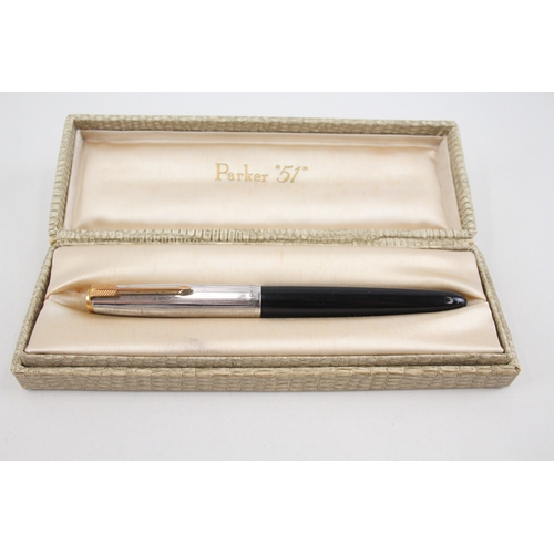 539 - Vintage Parker 51 Black Fountain Pen w/ 14ct Gold Nib WRITING Boxed