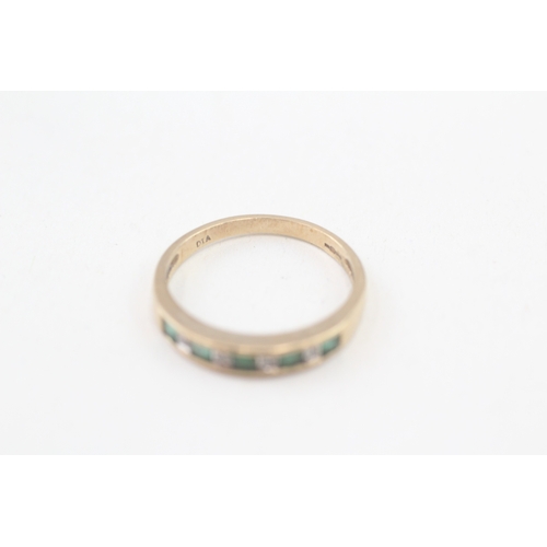 54 - 9ct gold diamond accented emerald set half hoop eternity ring (1.7g) Size  N