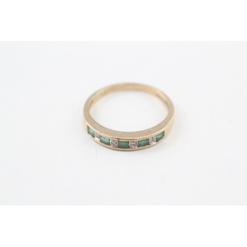 54 - 9ct gold diamond accented emerald set half hoop eternity ring (1.7g) Size  N