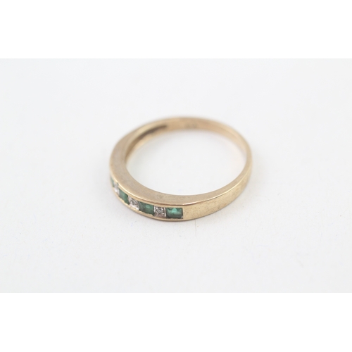 54 - 9ct gold diamond accented emerald set half hoop eternity ring (1.7g) Size  N