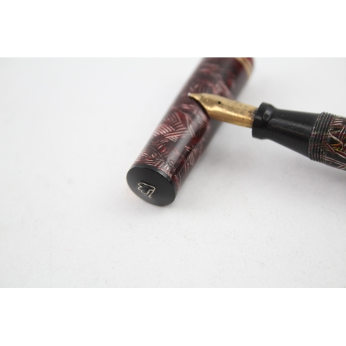 540 - Vintage Mabie Todd Swan Visofil Burgundy Fountain Pen w/ 14ct Gold Nib WRITING