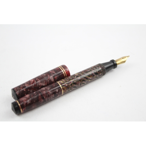 540 - Vintage Mabie Todd Swan Visofil Burgundy Fountain Pen w/ 14ct Gold Nib WRITING