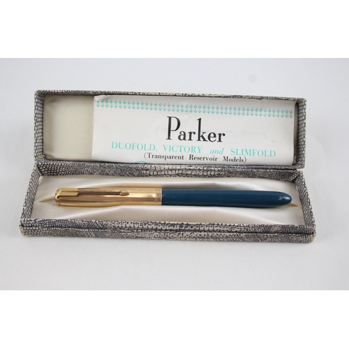 541 - Vintage Parker 51 Teal Fountain Pen w/ 14ct Gold Nib WRITING Boxed